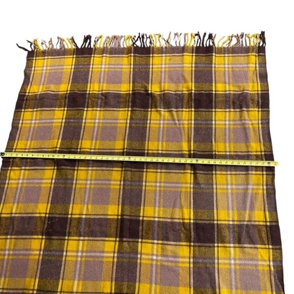 Vintage Faribo Wool Plaid Blanket Yellow & Brown By Faribo 49" X 53" - Picture 6 of 8